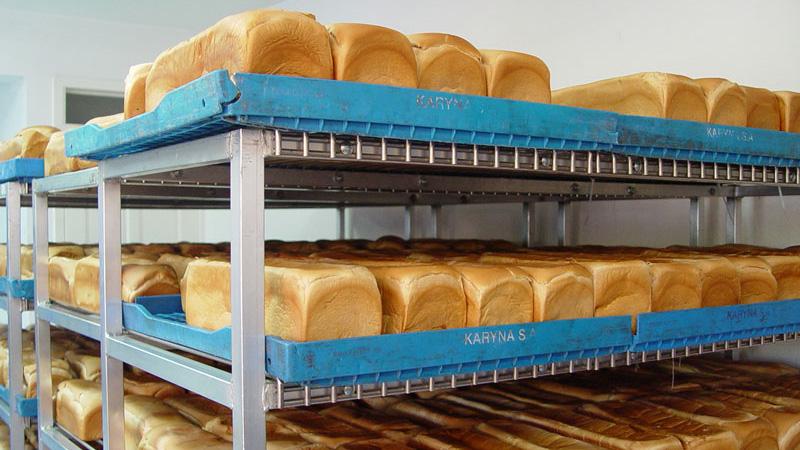 sandwich loaves on a cart