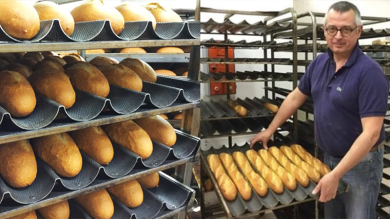 production de baguettes demi-baguettes et petits paisn sur la ligne automatique de boulangerie